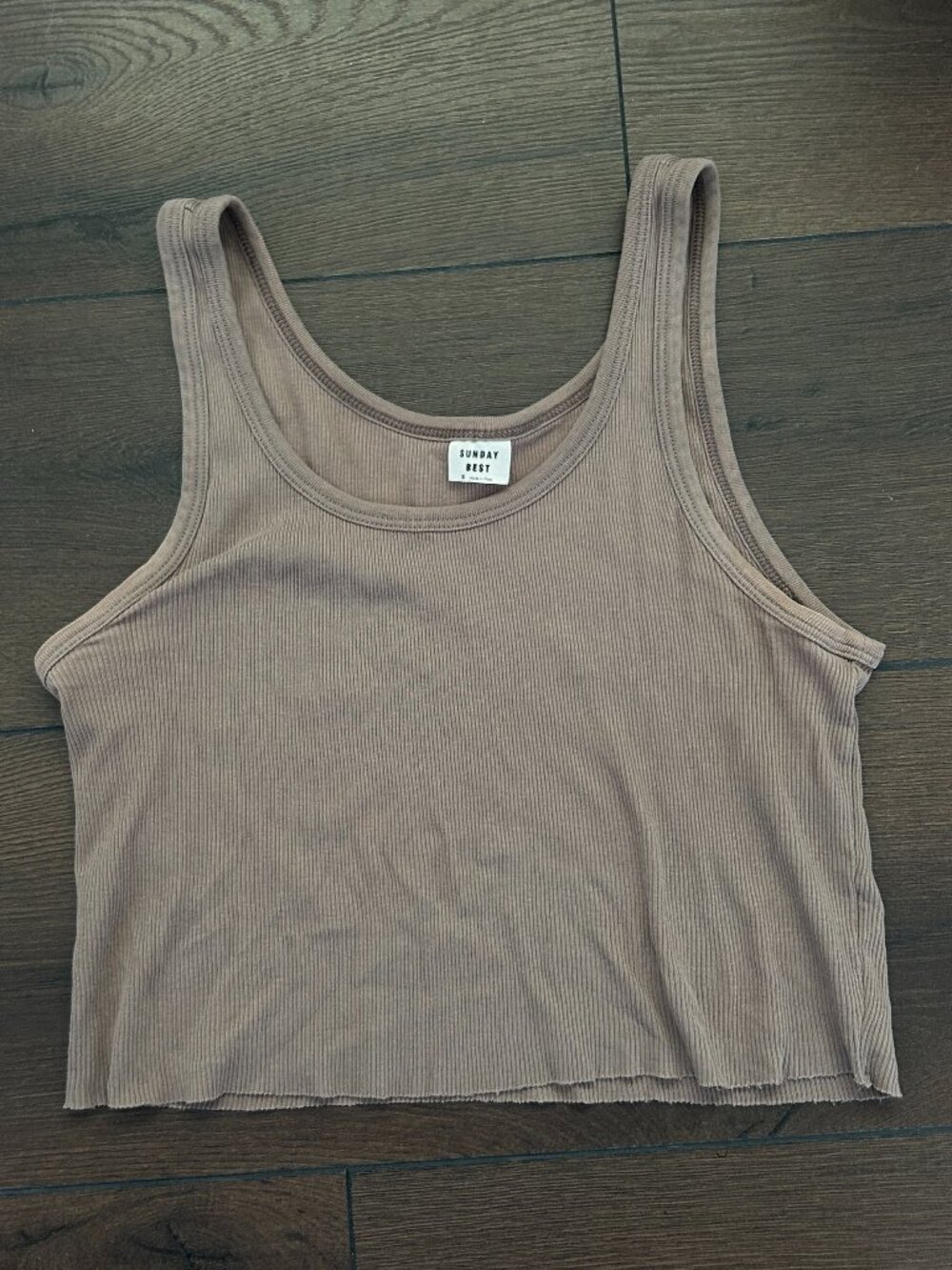 Aritzia Carey Ribbed Cropped Tank - taupe